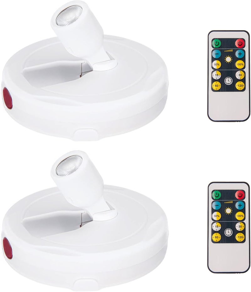 BERGUSTCH Battery Operated LED Spotlight, Picture Spot Lights, Indoor Uplighting, Puck Lights with Remote, Plants Tree Spotlight, Accent Light for Paintings Dartboard Portrait Frame-White - Image 1